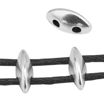 Perle métallique Twin Duo, 3 x 8 mm, diamètre du trou 1 mm, argentée
