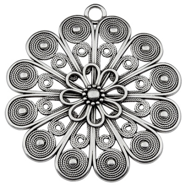 Pendentif métal fleur 60 mm, argenté