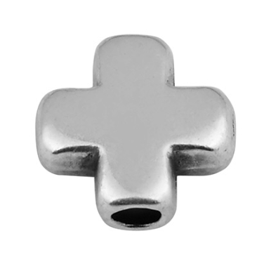 Metal bead cross, 6 mm, hole diameter 1.5 mm, silver-plated