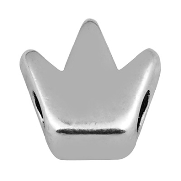 Perle métallique couronne, 6 mm,diamètre du trou 1,6 mm, argentée
