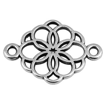Bracelet connector flower, 15 mm, silver plated