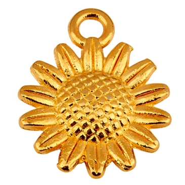 Metal pendant sunflower, 15 mm, gold-plated