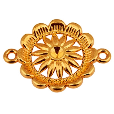 Bracelet connector round with flower, 21 mm, gold-plated