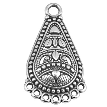 Metal pendant drop, ethnic, 17 x 26 mm, silver plated