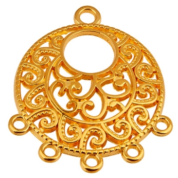 Metal pendant round, ethno, 28 mm, with 5 eyelets gold plated