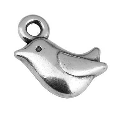 Metal pendant bird, 9 x 8 mm, silver-plated