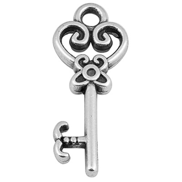 Metalen hanger sleutel, 9 x 19 mm, verzilverd