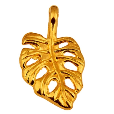 Metal pendant leaf, 10 x 18 mm, gold-plated