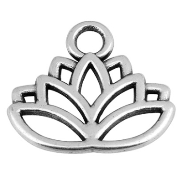 Metal pendant lotus, 17 x 11 mm, silver-plated
