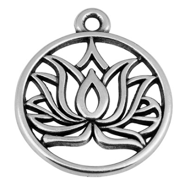 Metal pendant lotus, 19 mm, silver-plated
