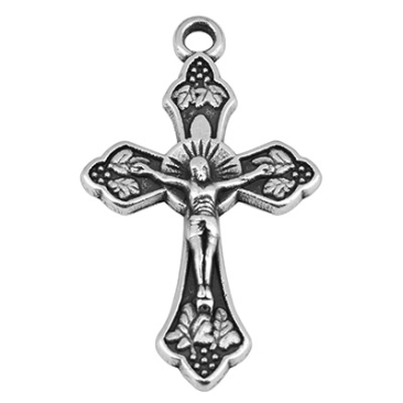 Metalen hanger kruis met Jezus 17 x 25 mm, verzilverd