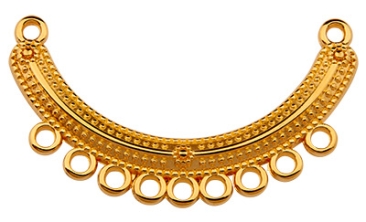 Pendentif métal semi-circulaire avec 8 oeillets pour pendentif, 55 x 30 mm, doré