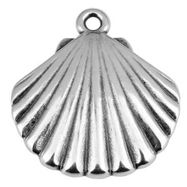 Metalen hanger schelp, 22 x 21 mm, verzilverd