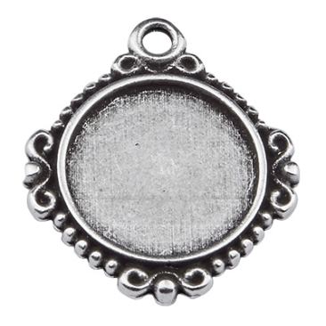 Pendant setting round vintage, for round cabochons with 12 mm diameter, silver plated