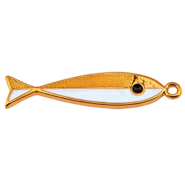 Metallanhänger Fisch, 33 x 7 mm, vergoldet und emailliert