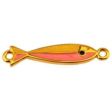 Bracelet connector fish,27 x 6 mm, gold plated and enamelled