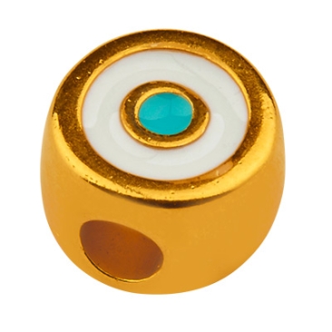 Metallperle Auge, Lochdurchmesser 3 mm, vergoldet und emailliert