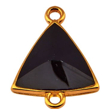 Bracelet connector triangle with 2 eyelets, gold plated and black enamelled