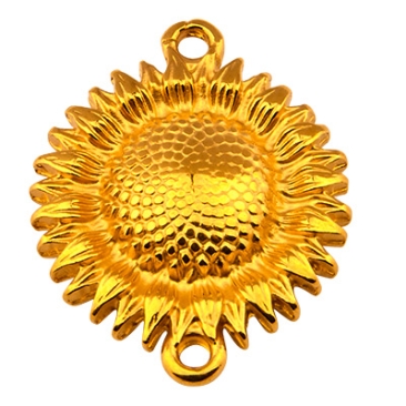Bracelet connector sunflower with 2 eyelets, gold plated