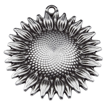 Metal pendant sunflower 30 mm, silver plated