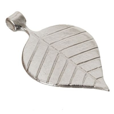 Metal pendant leaf, approx. 39 mm, silver-plated