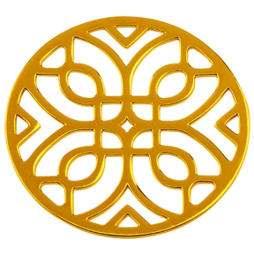Pendentif en métal rond avec des motifs géométriques filigranes, diamètre 44 mm, doré