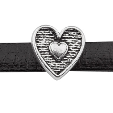 Mini slider heart for 5 mm wide ribbons, silver-plated