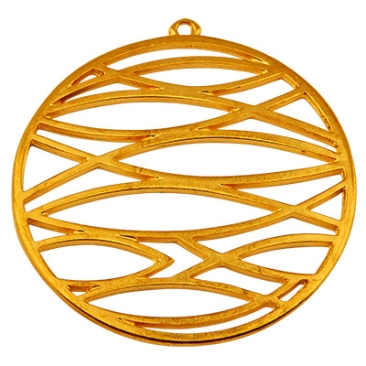 Pendentif métal rond avec motifs de poissons, doré