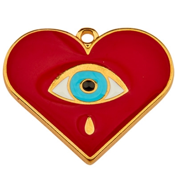 Metal pendant heart with eye, 23 x 26 mm gold-plated, enamelled