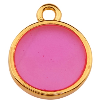 Metal pendant round, 11.5 mm, Vitraux, glass colour: fuchsia, gold-plated