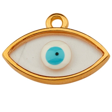 Metal pendant eye, 17.0 mm, Vitraux, glass colour: transparent with eye, gold-plated