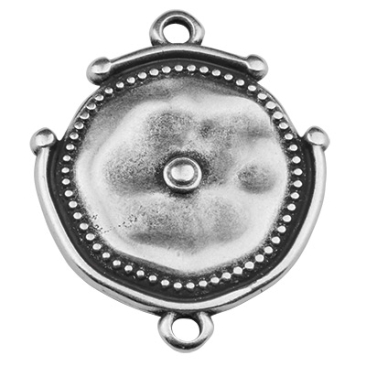 Metal pendant disc, 20 x 25 mm, silver-plated