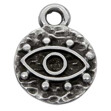 Metal pendant round, with eye motif, 10 x 12 mm, silver-plated