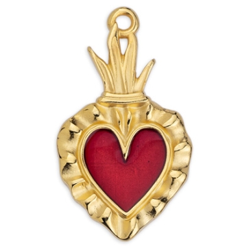 Metal pendant heart, enamelled, 15.5 x 27 mm, gold-plated