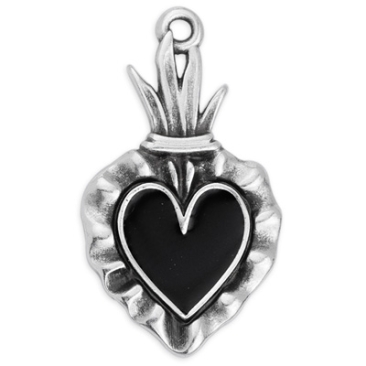 Metal pendant heart, enamelled, 15.5 x 27 mm, silver-plated