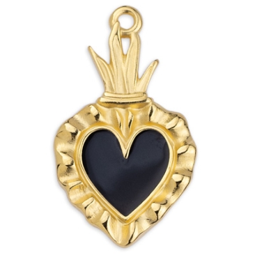 Metal pendant heart, enamelled, 15.5 x 27 mm, gold-plated