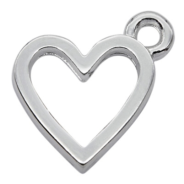 Metal pendant mini charm heart, 11.5 mm, shiny silver plated