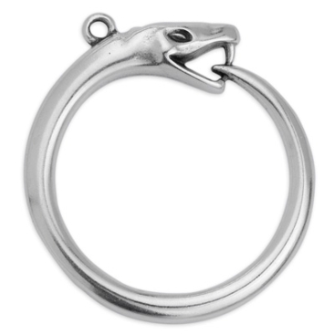 Metal pendant snake Ouroboros, 30 x 34.5 mm, silver-plated