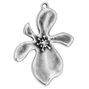 Metal pendant flower, 26.0 x 36 mm, silver plated