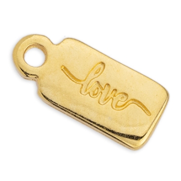 Metal pendant square with writing "Love", 7 x 15.5 mm gold-plated