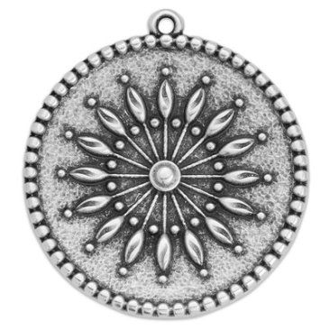 Pendentif métal rond avec motif, 29,5 x 32,5 mm, argenté