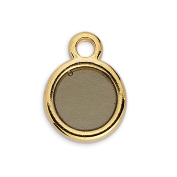 Pendentif métal mini bras rond, Vitraux, couleur du verre : gris, 8 x 11 mm, doré