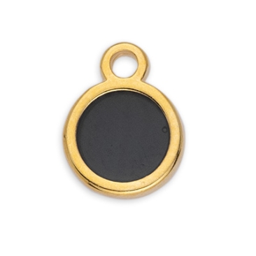 Pendentif métal mini bras rond, Vitraux, couleur du verre : gris foncé, 8 x 11 mm, doré