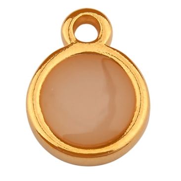 Pendentif métal mini bras rond, Vitraux, couleur du verre : white opal, 8 x 11 mm, doré