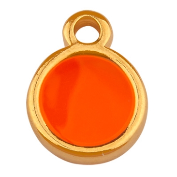 Pendentif métal mini bras rond, Vitraux, couleur du verre : orange, 8 x 11 mm, doré