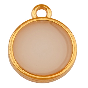 Pendentif métal mini bras rond, Vitraux, couleur du verre : white opal, 12 x 14 mm, doré