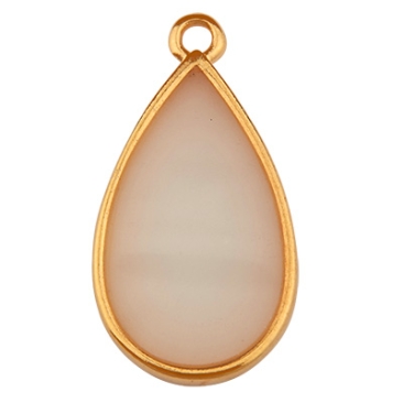 Metal pendant drop, Vitraux, glass colour: white opal, 12 x 23 mm, gold-plated