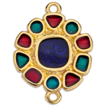Bracelet connector Round, enamelled, 18 x 23.5 mm, gold-plated