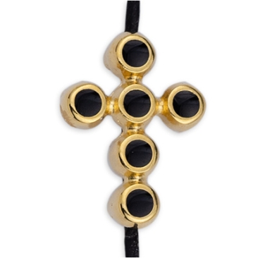 Metal bead cross, enamelled, 12 x 15.5 mm, gold-plated