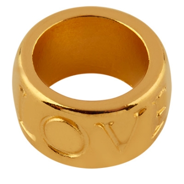 Metal bead large hole with writing "love", inner diameter 8 mm, gold plated